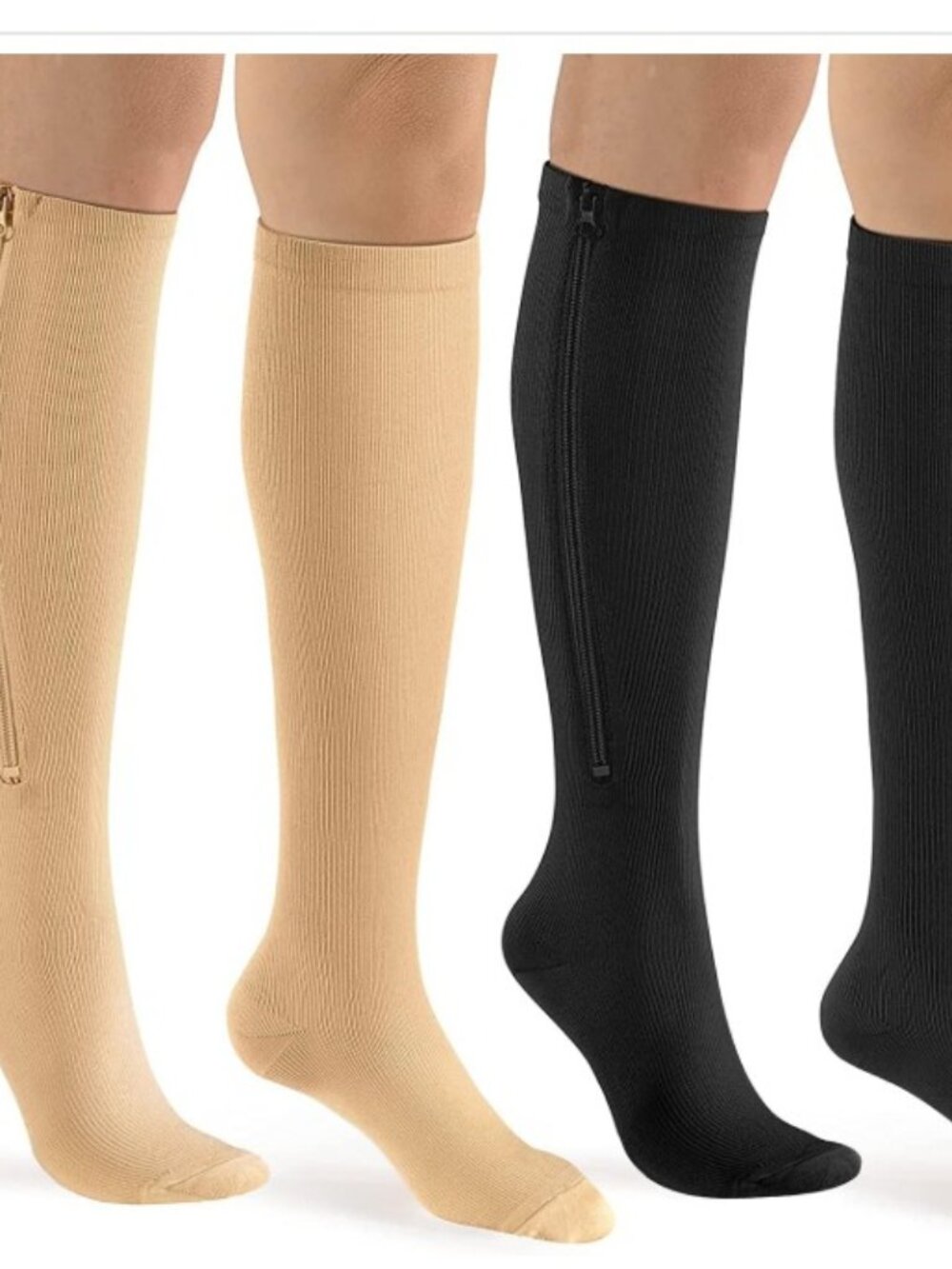 bropite Zipper Compression Socks Women & Men - 2Pairs Calf Knee High 15-20mmHg
